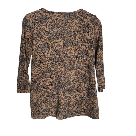 Zac & Rachel Twist Front Floral Quarter Sleeve Stretch Pullover Top Brown Medium - Picture 7 of 7